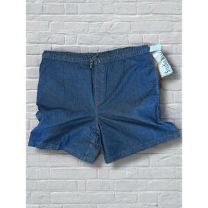Studio West Women's XL Dark Blue Chambray Pull-On Elastic Waist Cotton Shorts